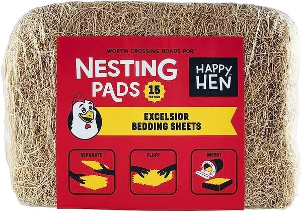 Happy Hen Treats Nesting Pads Excelsior Nest Box Bedding for Poultry, 15-count