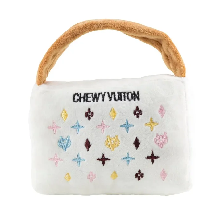 Haute Diggity Dog Chewy Vuiton Purse Plush Dog Toy – White