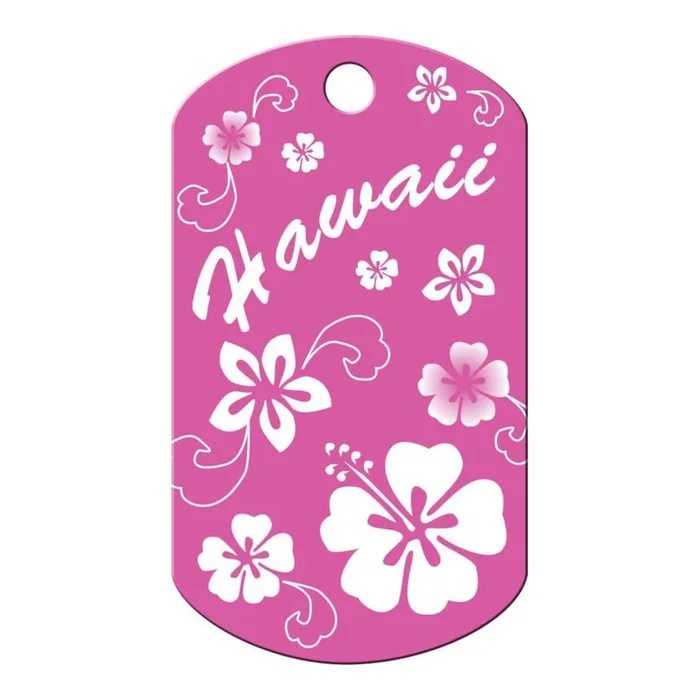 Hawaii Large Military Engravable Pet I.D. Tag – Pink Hibiscus