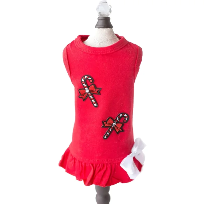 Hello Doggie Candy Cane Dog Dress – Red
