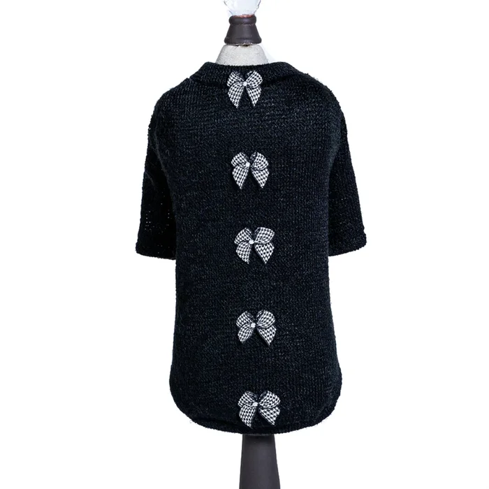 Hello Doggie Houndstooth Dog Sweater – Black