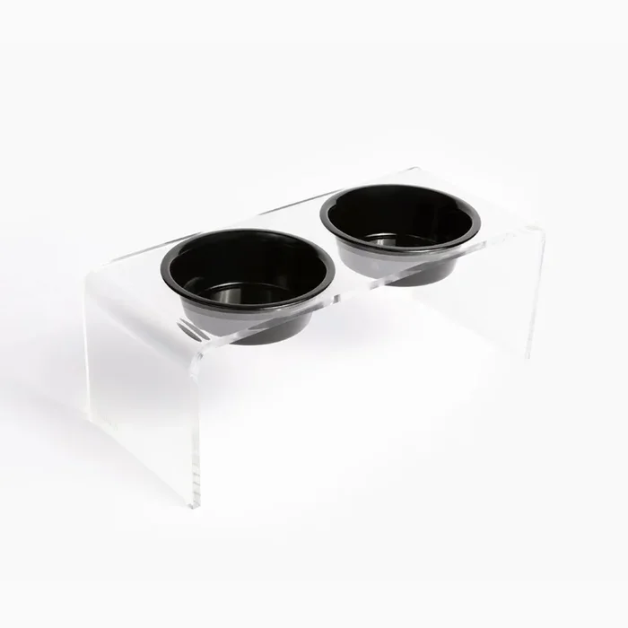 Hiddin Clear Double Bowl Pet Feeder – Black Bowls
