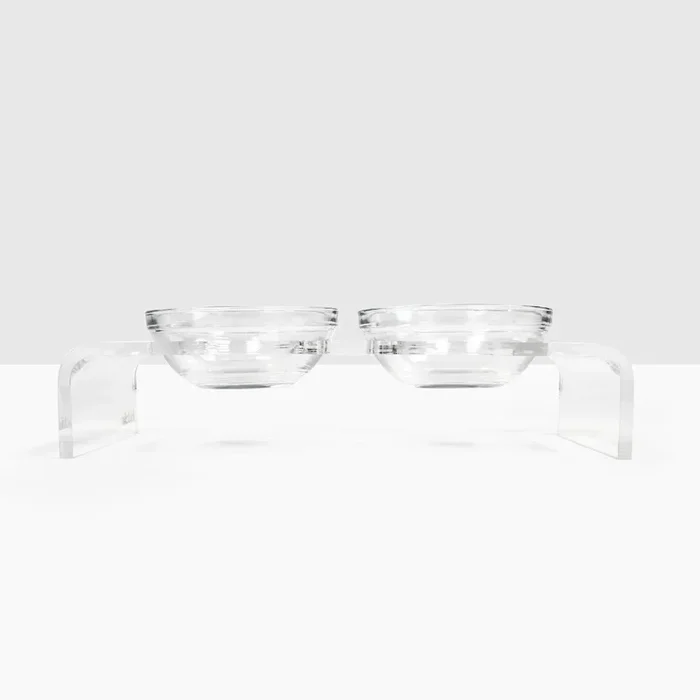 Hiddin Clear Double Bowl Pet Feeder – Glass Bowls