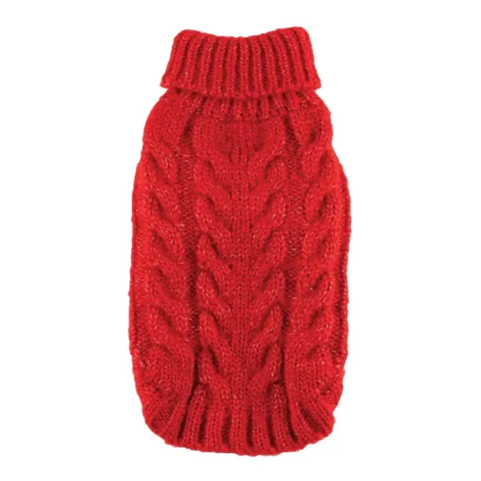 Hip Doggie Angora Cable Knit Dog Sweater – Red