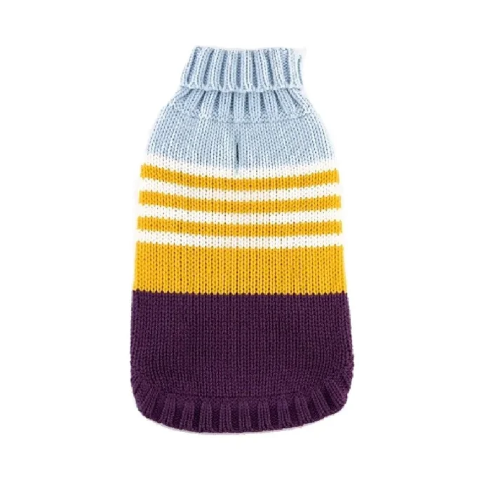 Hip Doggie Colorblock Dog Sweater – Blue/Gold/Purple