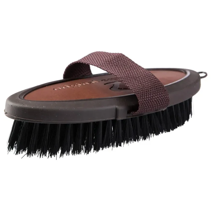 Horse body brush with leather handle Horze Maddox