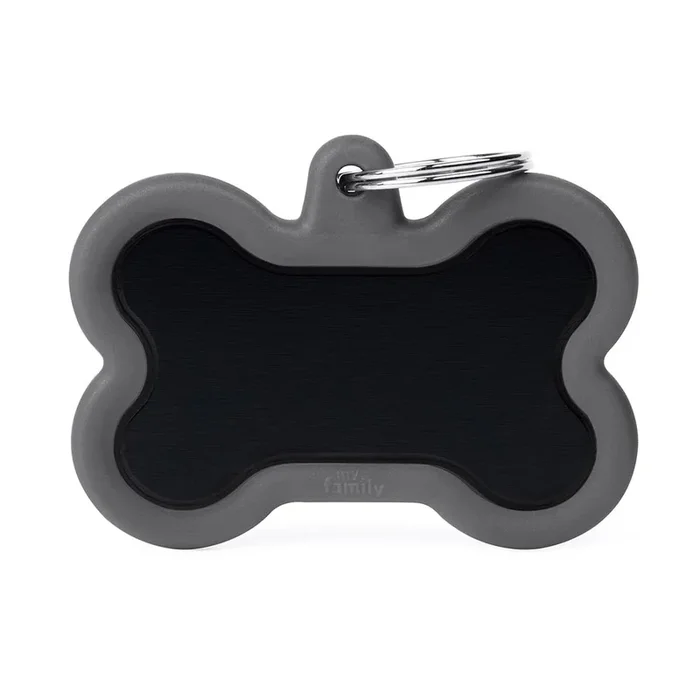 Hushtag XL Black Bone Aluminum Grey Rubber ID Tag – MyFamily