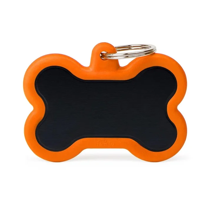 Hushtag XL Black Bone Aluminum Orange Rubber ID Tag – MyFamily