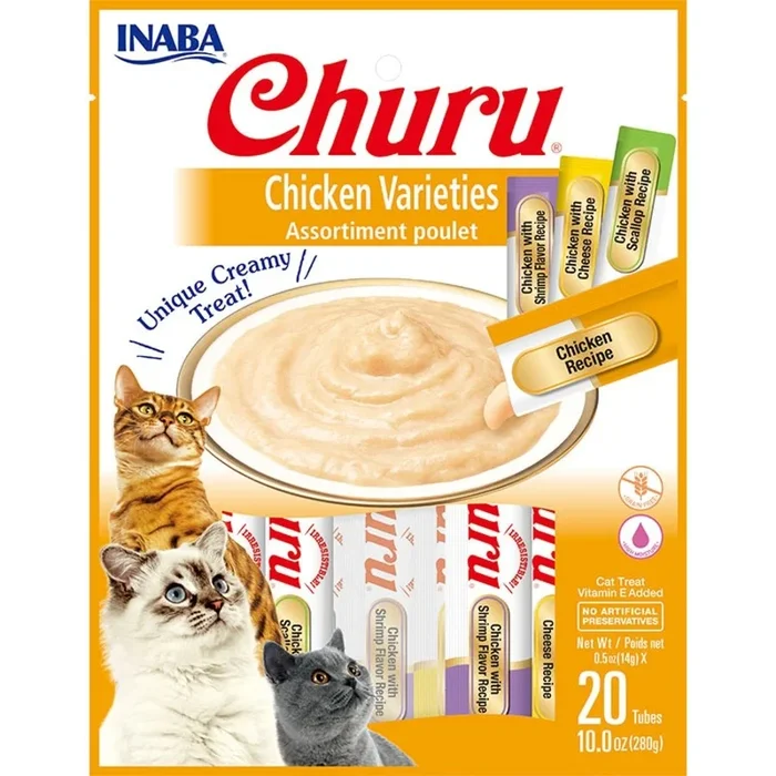 Inaba Churu Creamy Purée Chicken Variety Pack Lickable Cat Treats 0.5-oz Tubes 20 Count