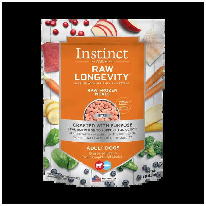 Instinct Longevity Frozen Bites Grass-Fed Beef & Wild-Caught Cod Recipe For Adult Dogs