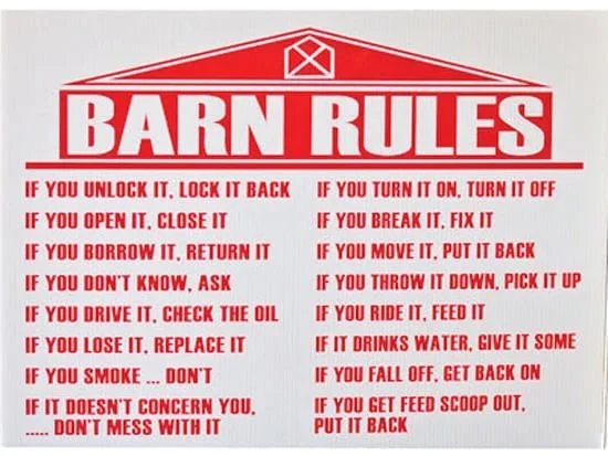 Jeffers Barn Rules Sign