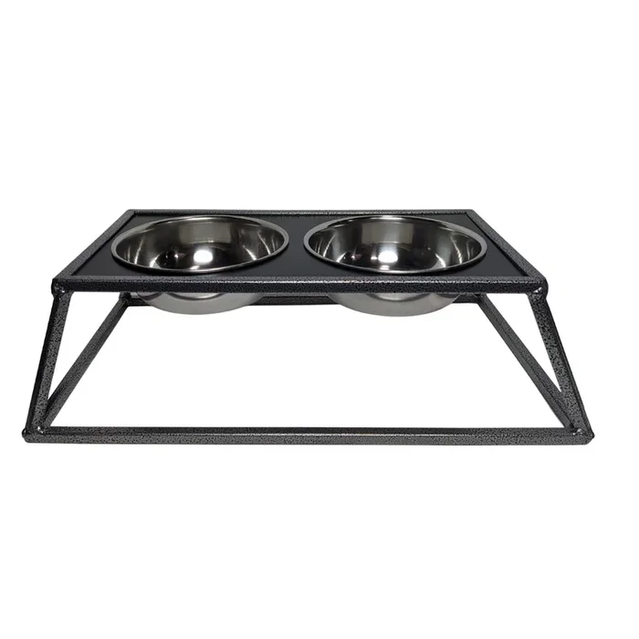 JoJo Modern Pets Galvanized Elevated Double Dog Feeder – Black