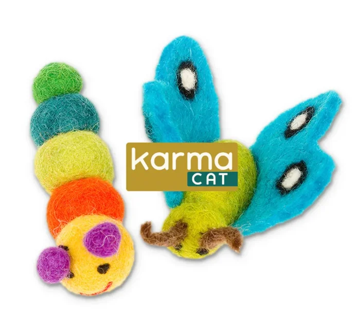 Karma Cat Wool Cat Toys, Caterpillar and Butterfly
