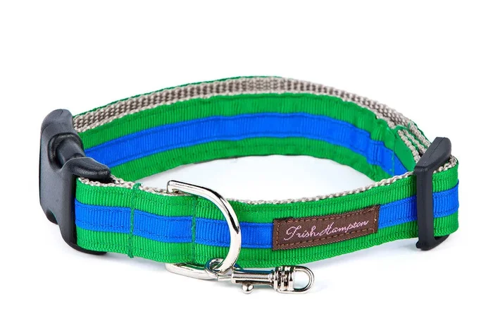 Kelly Green/Bright Blue Stripe Dog Collar – 326