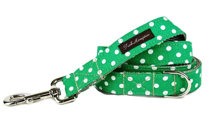 Kelly Green/White Polka Dot 6ft Dog Leash – 503