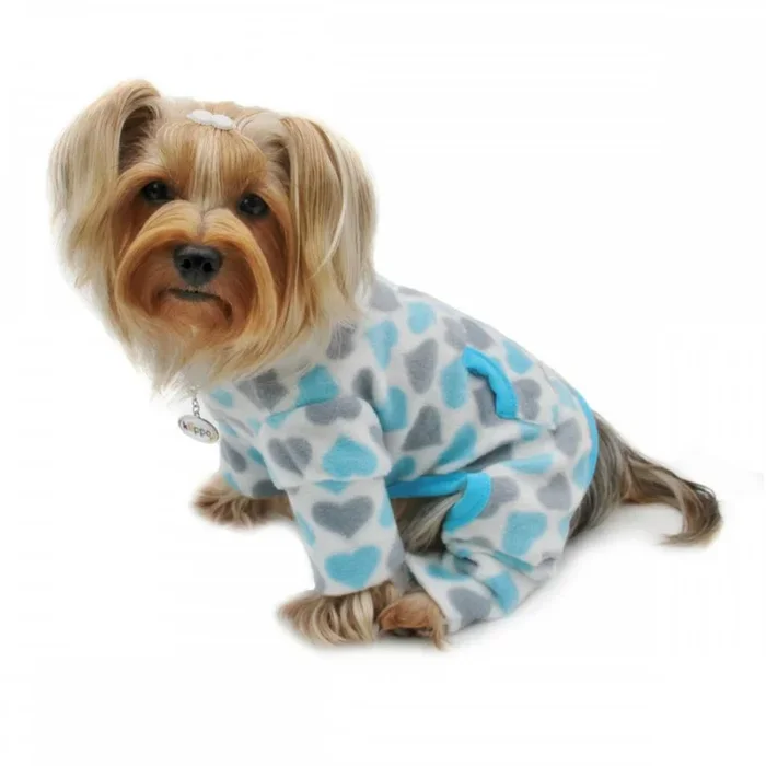 Klippo Hearts Turtleneck Fleece Dog Pajamas – Blue and Gray