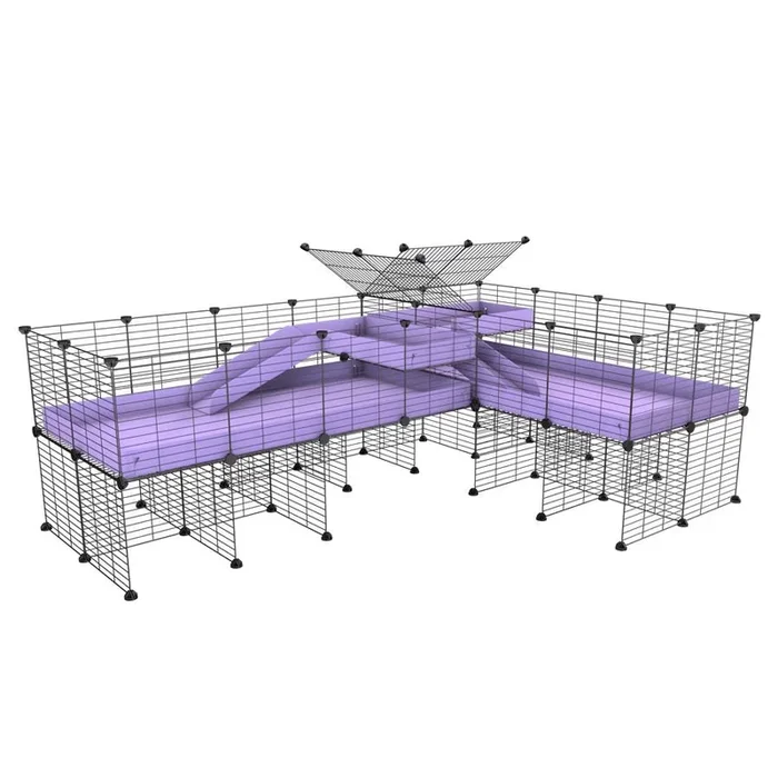L-Shape 8×2 C&C Cage with Divider, Loft & Stand