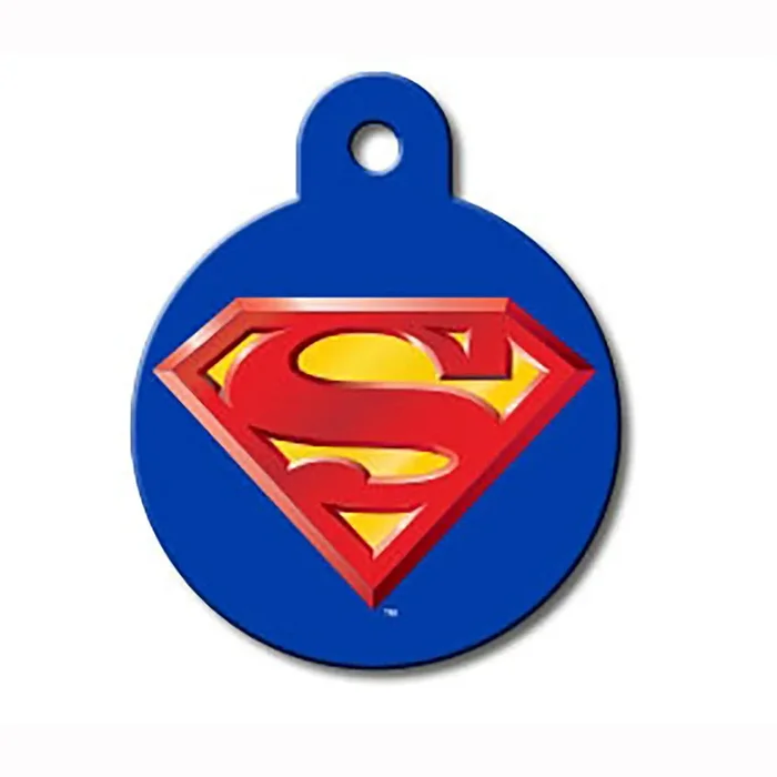 Large Circle Engravable Pet I.D. Tag – Superman Blue