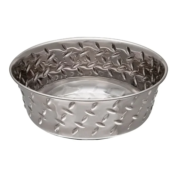 Loving Pets Diamond Plate Bowls with Non Skid Bottom Dog Dish Bowl Silver 2 Quart