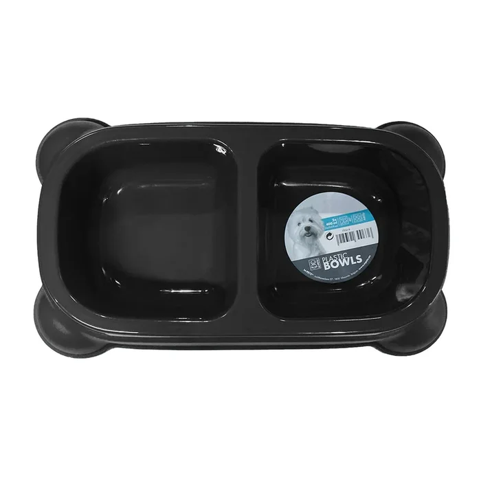 M-Pets Plastic Double Bowl – Black