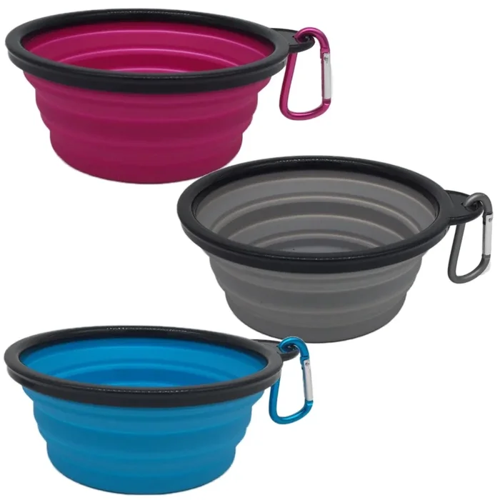 Mr. Peanut’s 3 Pak XL (25oz) Collapsible Silicone Bowls with Color Matched Carabiner Clips