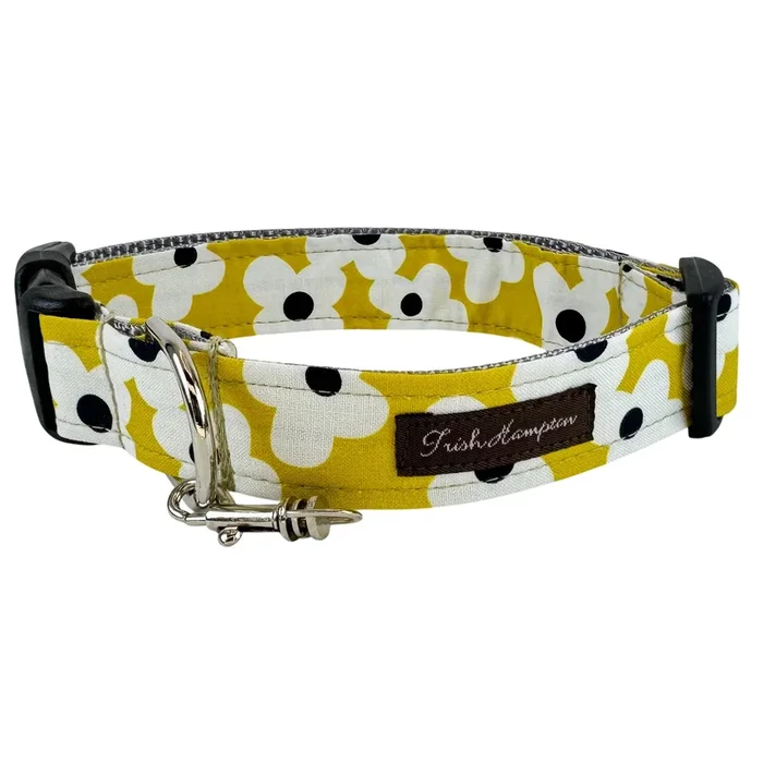 Mustard, White, Black Daisies Dog Collar -1088