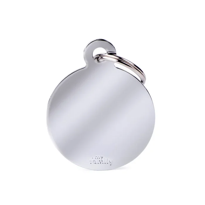 MyFamily ID Tag Basic collection Big Round in Chrome Plated Brass (Grande, Chrome – BASIC Circles)
