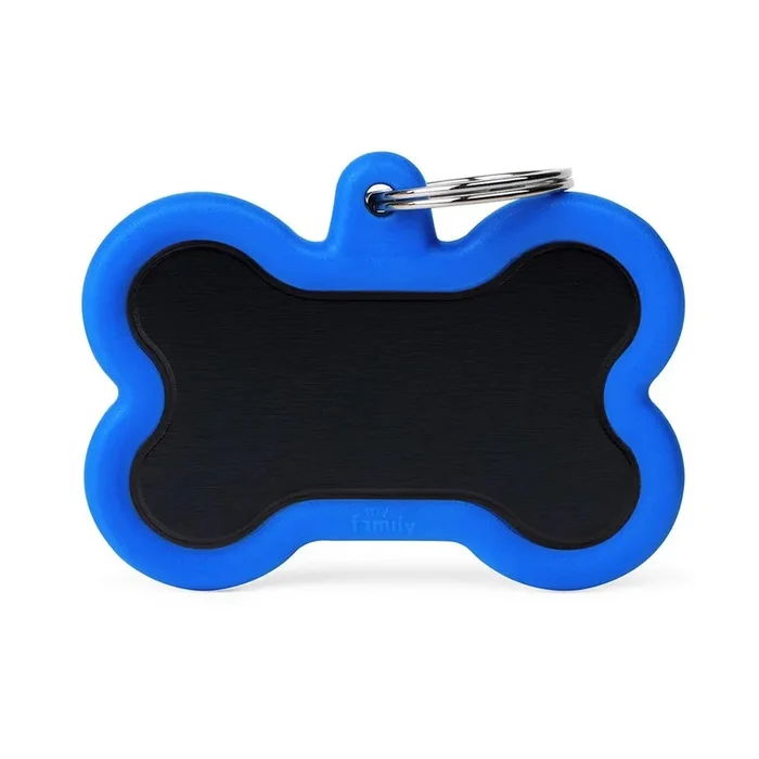 MyFamily ID Tag Hushtag Collection Aluminium XL Black Bone With Blue Rubber