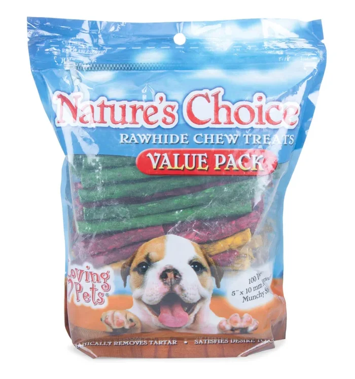 Nature’s Choice Rawhide Munchy Stick, Assorted Colors, 100 pk