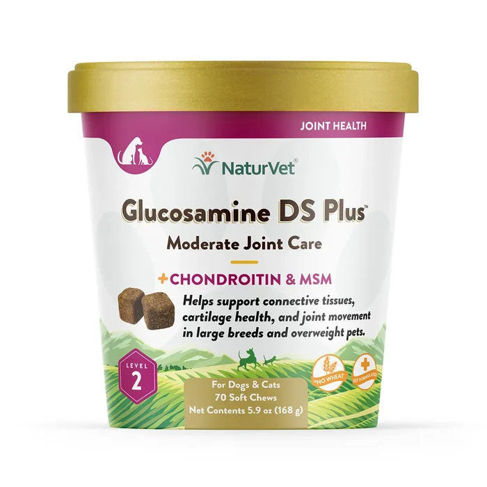 NaturVet Glucosamine DS Plus Soft Chew for Dogs and Cats – Level 2 Moderate Care – 70 Count