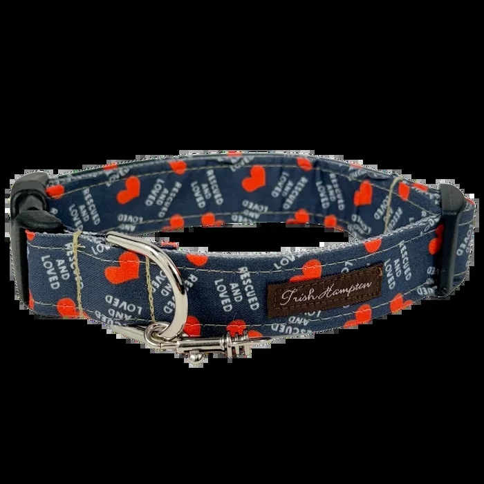 Navy Blue Rescued and Loved Dog Collar – 1017