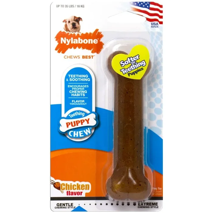 Nylabone Puppy Teething Bone Chew Toy Chicken Medium – Up to 35 Ibs