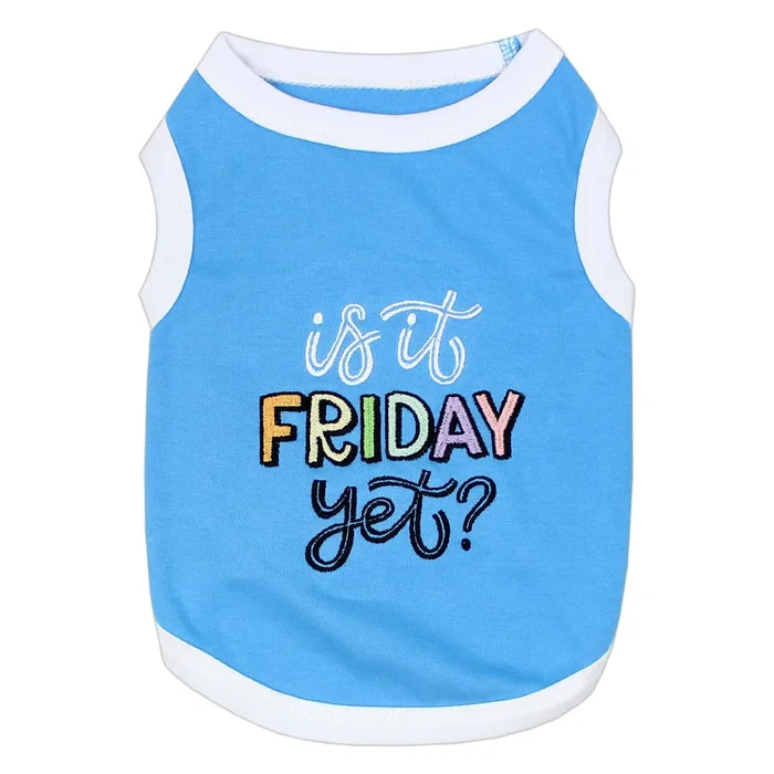 Parisian Pet Is It Friday Yet? Dog Tank – Blue with White Trim