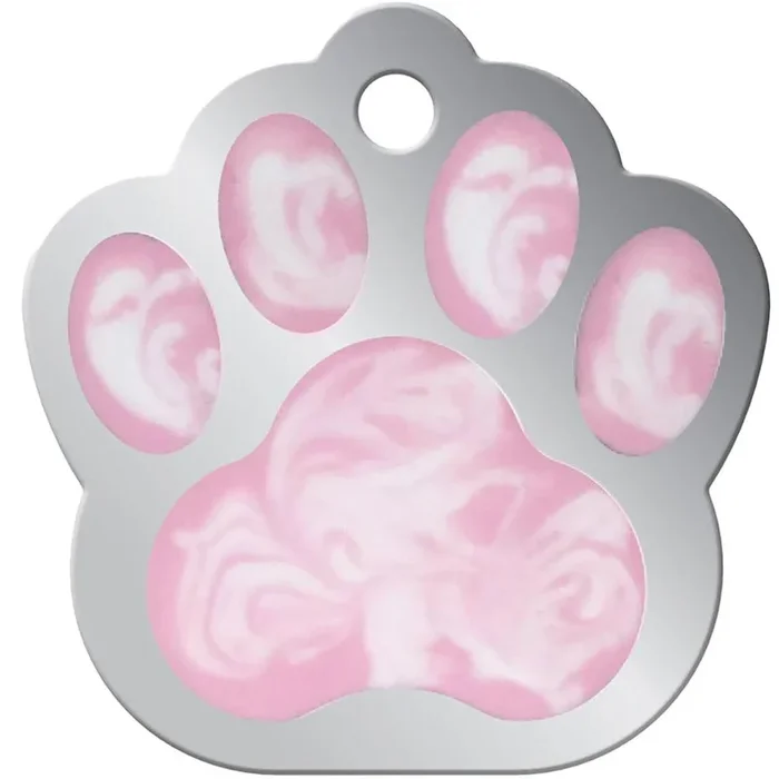 Paw Print Large Engravable Pet I.D. Tag – Pink Marble