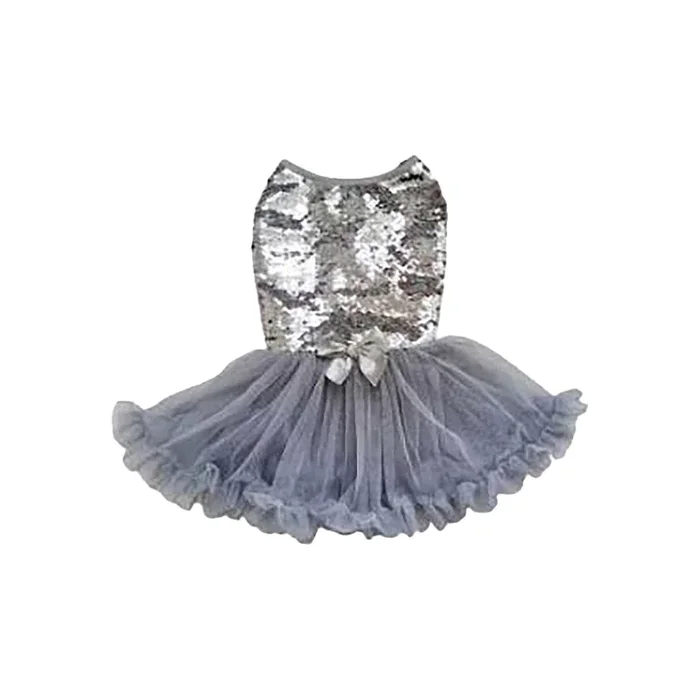 Pawpatu Sequin Dog Dress – Silver