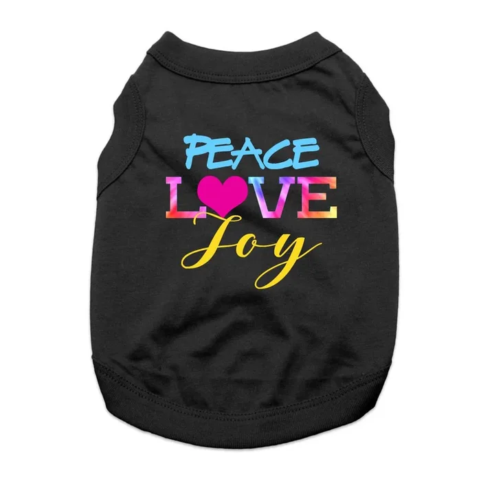 Peace, Love, Joy Dog Shirt – Black