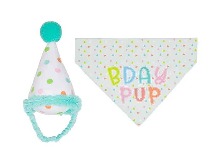 Pearhead Birthday Pup Bandana Hat Set S/M