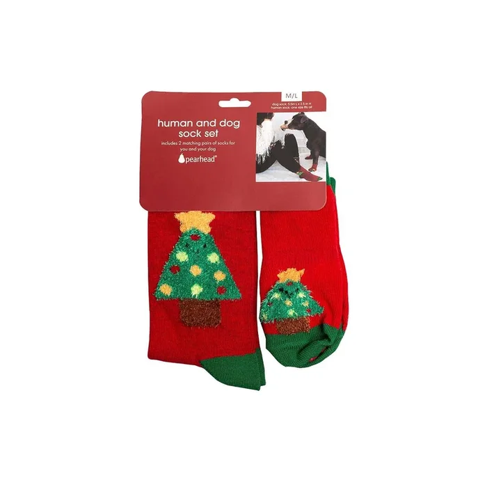 Pearhead Holiday Human and Dog Sock Set – Tree