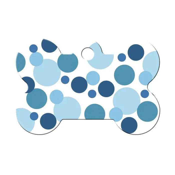 Personalised Petsy Pet Tag – Large Bone – Blue Polka Dots