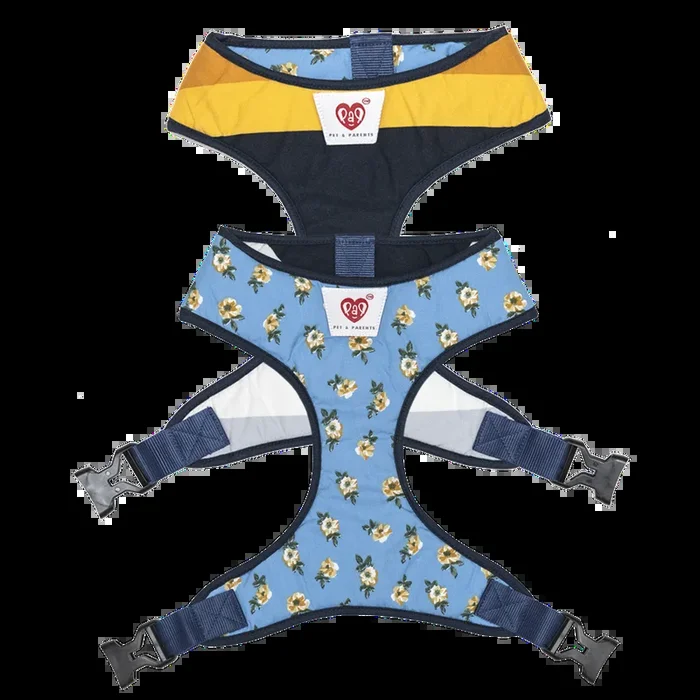 Pet And Parents Blue Flowers and Stripes Reversible Harness for Dogs