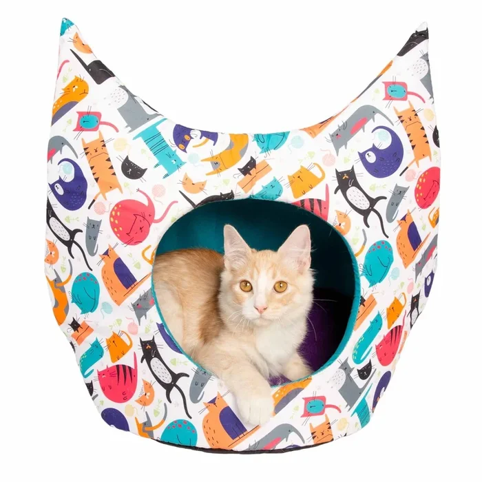 Pet Krewe Hooded Cat Bed – Multi-colored