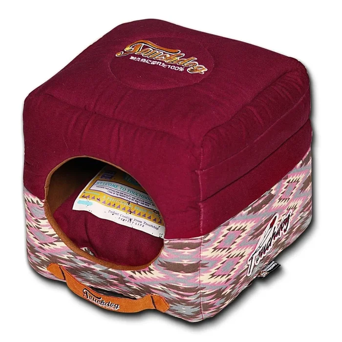 Pet Life Touchdog 70’s Vintage-Tribal 2-in-1 Collapsible Dog and Cat Bed – Sangria Pink