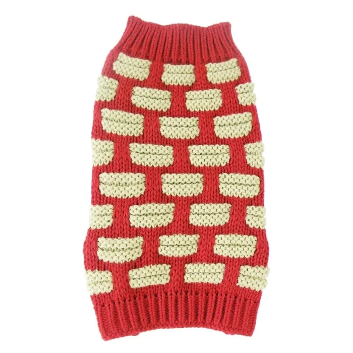 Pet Life Weaved Heavy Knit Designer Dog Sweater – Red and Beige