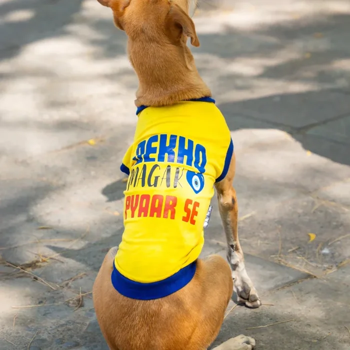Pet Set Go Dekho Magar Pyaar Sey Tshirt for Dogs (Yellow)
