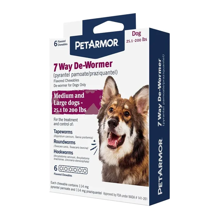 PetArmor 7 Way Dewormer Flavoured Chewables for Medium & Large Breed Dogs 6 Count