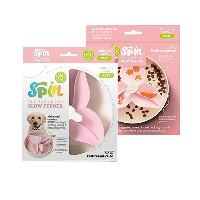 PetDreamHouse SPIN Interactive Slow Feeder Pet Bowl – Bougainvillea Pink