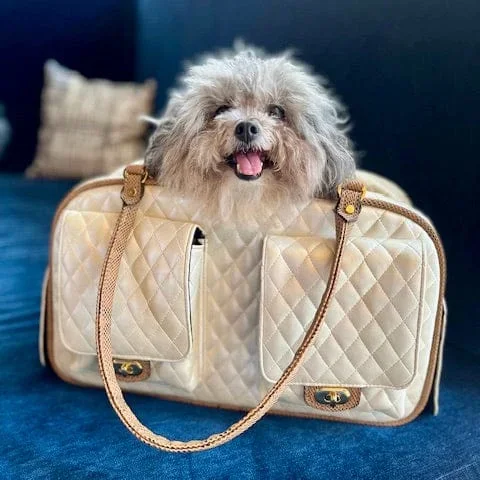 Petote Marlee Dog Purse – Ivory Quilted Airline-Approved Carrier