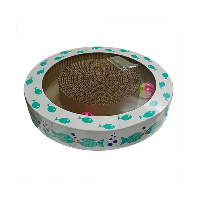 Petrageous Interactive Corrugated Cat Scratcher – White with Blue Fish