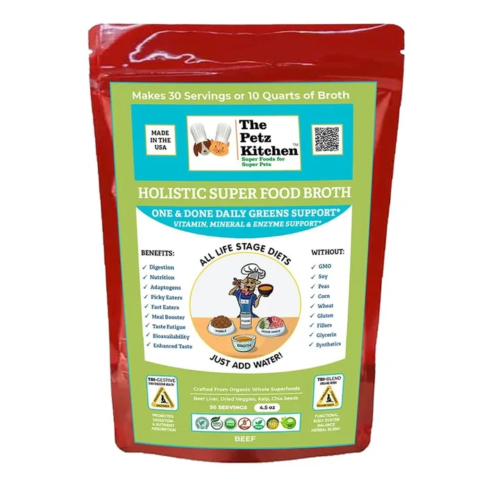 Petz Kitchen Superfood Broth for Dogs & Cats by Natura Petz Organics – One & Done Daily Greens Support