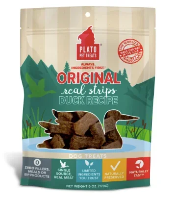 Plato Original Real Strips Dog Treats, Duck Recipe, 6 oz